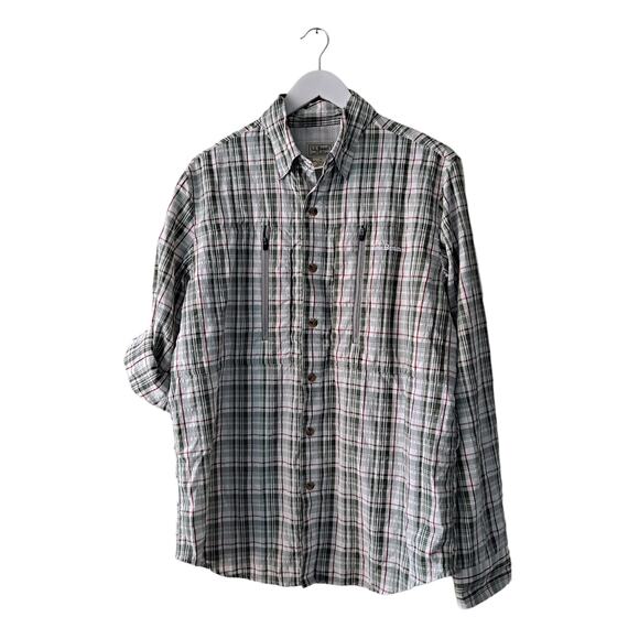 L.L. Bean PFG Multicolored Plaid Shirt w/ Roll Tab Sleeves - Men Size M - Picture 3 of 14